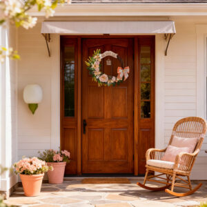 guirlanda serenita ninho e paz com laço laranja e gaiola